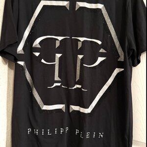 Philipp Plein T-Shirt Authentic (Large) - Black & Silver (Metal Theme)